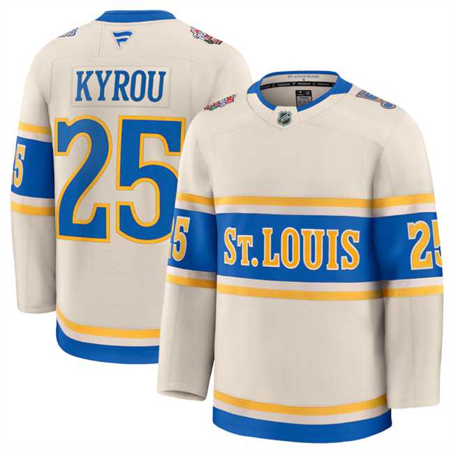Men%27s St. Louis Blues #25 Jordan Kyrou Cream 2024-25 Winter Classic Stitched Hockey Jersey Dzhi